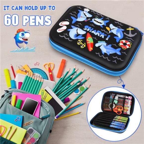 Cool Shark Pencil Case for Boys: 3D EVA Organizer with Compartments for School‎ - Picture 4 of 8